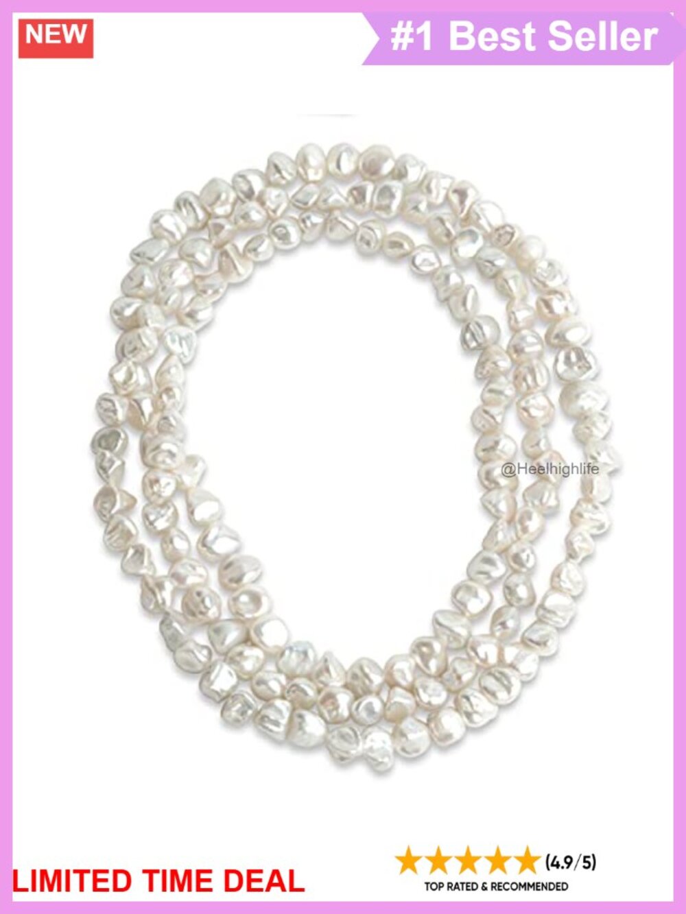 Freshwater Keshi Pearl Necklace 120cm Knotted Every 4 Pearls